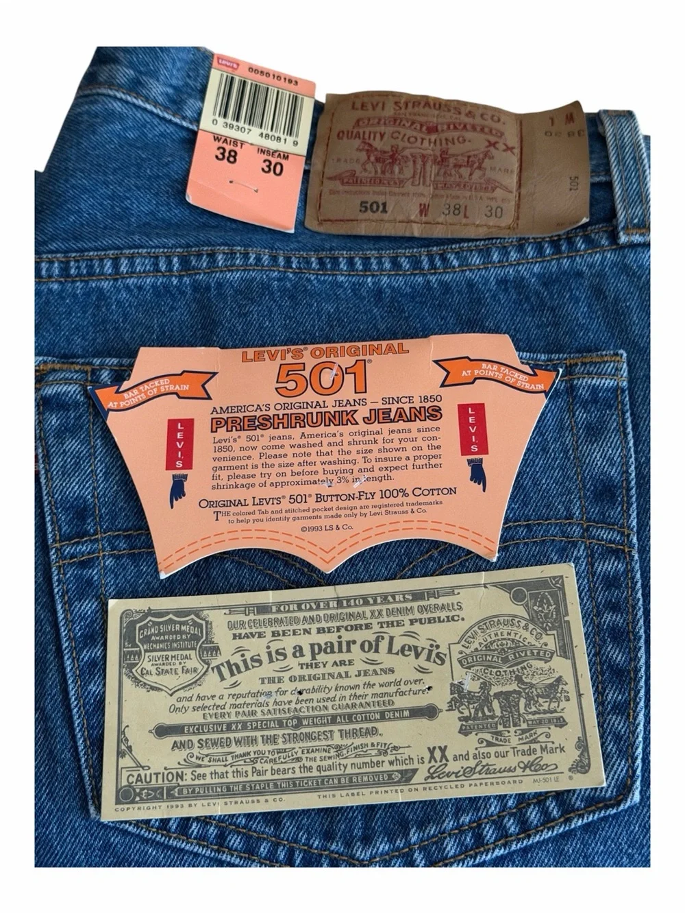 Levi’s Vintage New Old Stock, 501-0193 Button Fly Made in USA Jeans Size W38 L30